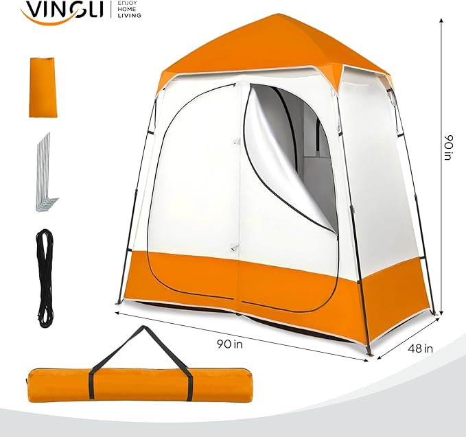 VINGLI 2 Room Shower Tent, 7.5 FT Instant Pop Up Shelter with Carrying Bag, Privacy Changing Room Tent,Perfect for Portable Toilet, Camping, Dressing, Outdoor Indoor, Easy Set Up