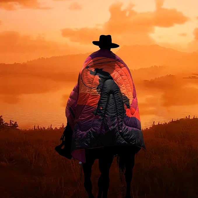 Camping Blanket, Puffy Waterproof Travel Blanket, Warm Cozy Picnic Blanket, for Outdoors, Travel, and Mountain.(West Cowboy, 78" x 56")