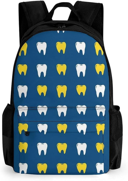 Supdreamc Men Women Lightweight Teeth Molars Dental Blue Backpack Large Capacity Bookbag With Smooth Zippers for Gym Business Running