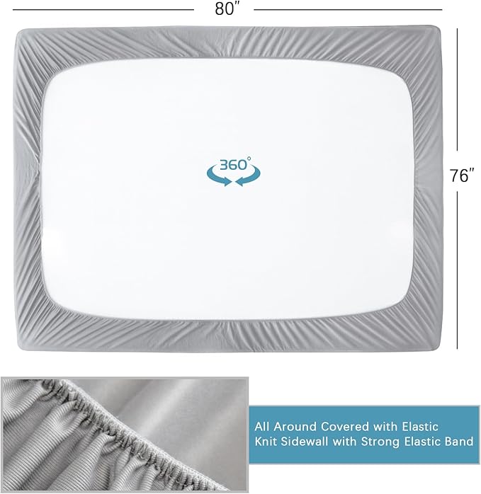 Biloban King Fitted Sheet, King Bedding Fitted Sheets Only with Deep Pocket up to 18", Bottom Sheet, Shrinkage & Stain Resistant Bed Sheets, Wrinkle Free & Easy Care, Grey