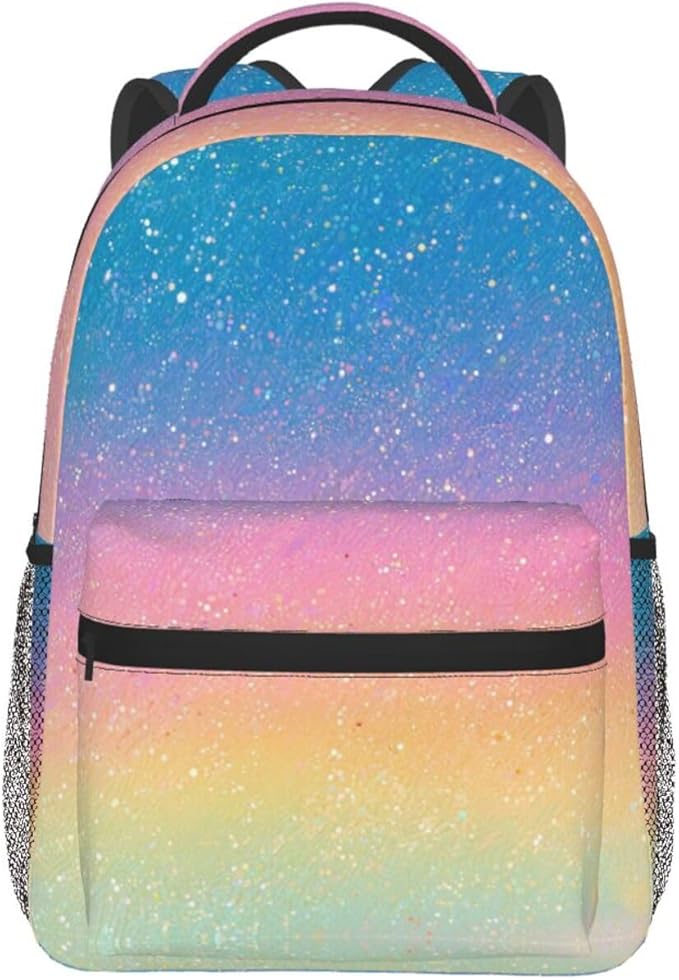 Adults Lightweight Colorful Glitter Sparkle Pattern Rucksacks Large Capacity Bookbag With Adjustable Shoulder Straps for Trekking Outdoors Bicycle