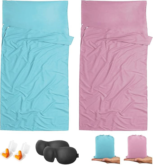 Sleeping Bag Liner,Travel Sheet & Adult Sleep Sack, Camping Sheets Travel Sleep Sack for Backpacking,Hotels & Hostels -Lightweight Single &Double Travel Sheet Camping Sheets