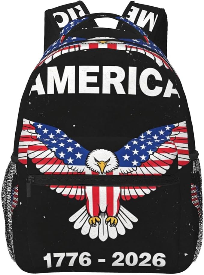Men Women Polyester 250th Anniversary 1776-2026 Patriotic Eagle Art Casual Daypack Large Capacity Carry On Bag With Adjustable Shoulder Straps for Camping Work Running