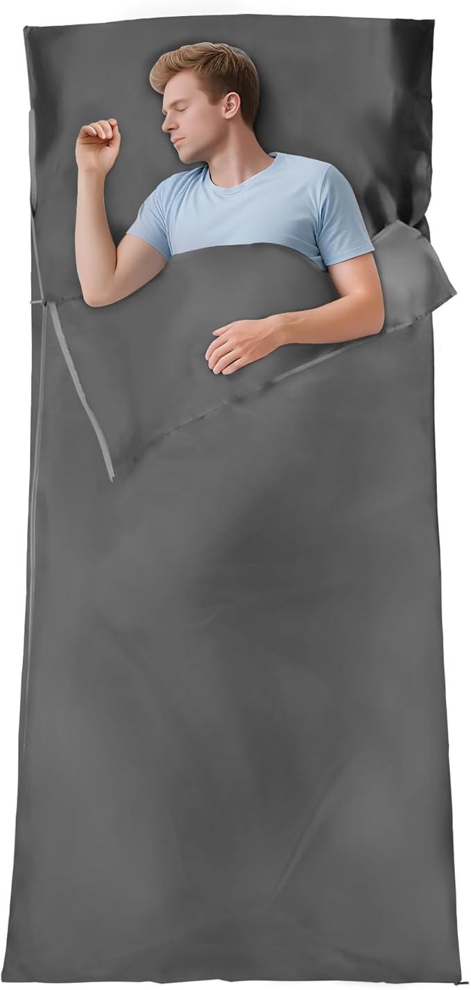 Sleeping Bag Liner,Long Staple Cotton, Adult Sleep Sack & Travel Sheets,Travel Sleep Sack for Backpacking, Hotels & Hostels Lightweight Travel Sheet Camping Sheets,Has Full Length Zipper