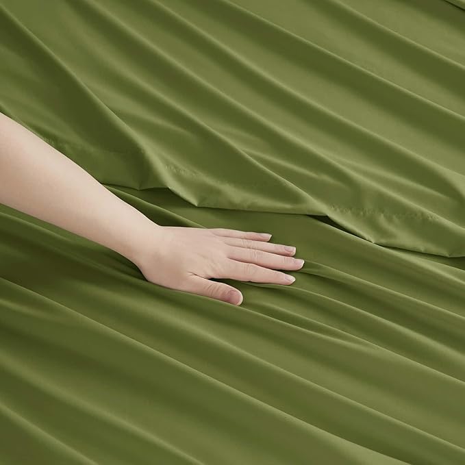 Clara Clark Cal King Sheets, 6 Piece Set - Hotel Luxury Sheets for Cal King Size Bed, Super Soft Bedding Set, Cal King Size, Calla Green