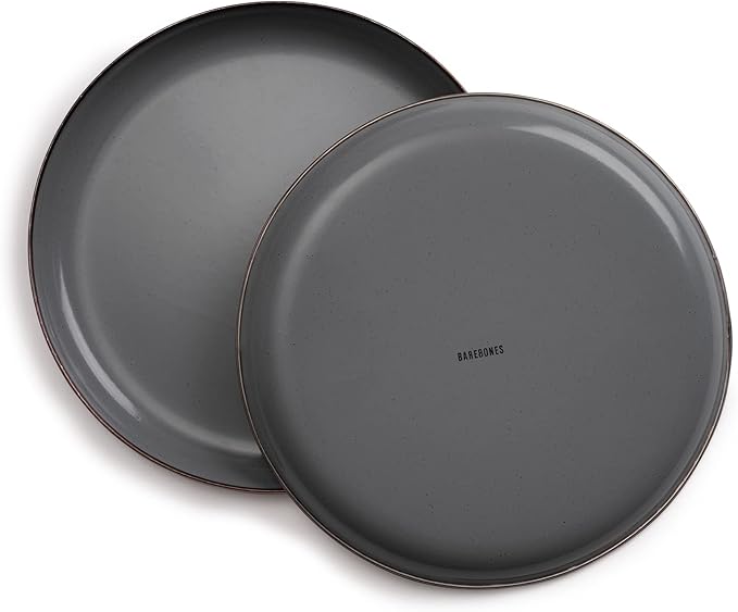Barebones Enamel Deep Plate - Set of 2 Dinner Plates - Hand-Finished Baked Stainless Steel Trim Plate Set - Camping Kitchen and Dish Set (Slate Gray)