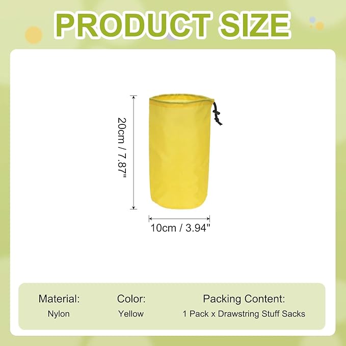 Stuff Sack, Nylon Waterproof Storage Sacks Portable Drawstring Dry Stuff Bag Gear Organization with Toggle, 4x8Inch Fit for Backpacking Camping Traveling Hiking(Yellow)