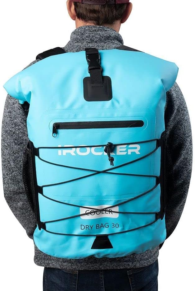 iROCKER Insulated Backpack Cooler & Dry Bag - 30L Leakproof, Collapsible, Fits 24 Cans, 18 Bottles | Adjustable, Padded Straps for Beach, Camping, Boating