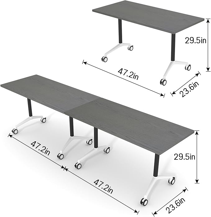 Folding Conference Table Flip-Top Rectangular Meeting/Training Table with Locking Casters,Mobile Nesting Design, 25mm E1 Scratch-Resistant Work Surface (2, 47.2 * 23.6 * 29.5 Inch)