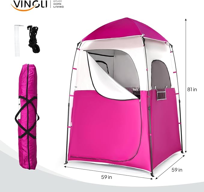 VINGLI 6.8FT Shower Tent, Large Instant Pop Up Shelter with Mesh Floor & Carrying Bag, Privacy Changing Room Tent for Toilet, Camping, Dressing, Lightweight & Sturdy, Easy Set Up