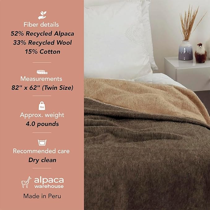 Thick Alpaca Wool Blanket Heavyweight Camping Outdoors Indoors Soft Peru Twin Size Biface Design (Beige Latte/Leaf Green, Twin Size)