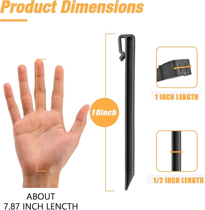 100-Pack 10 Inch Plastic Edging Nails Black,Side-Insert Nylon Landscape Anchoring Spikes，Landscape Stake for Paver Edging, Weed Barrier& More