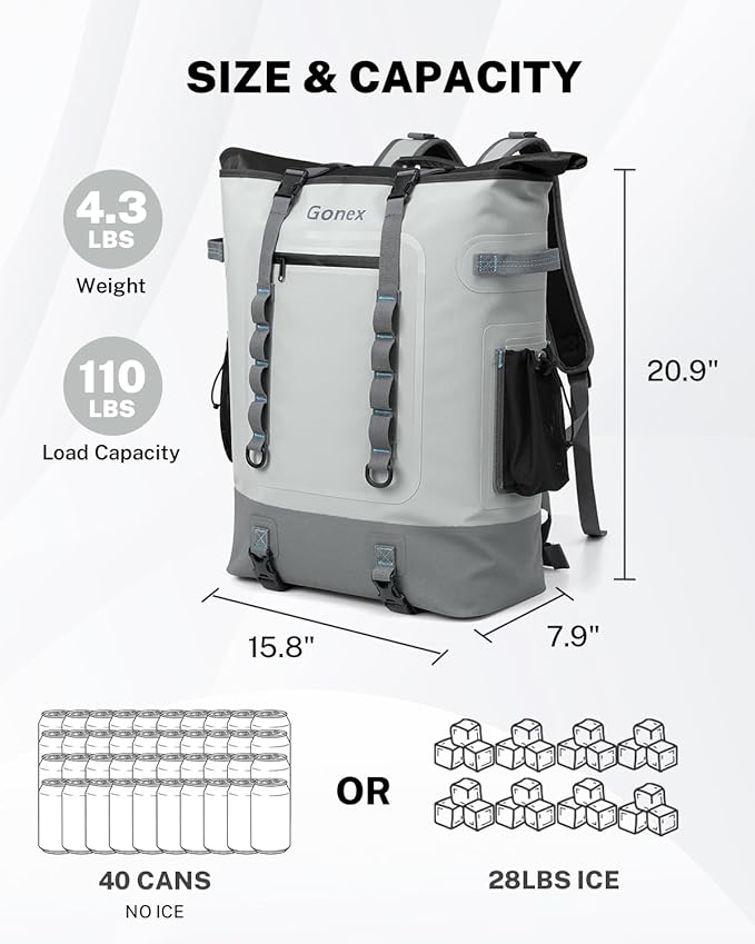Gonex Cooler Backpack, 40 Can Insulated Soft Backpack Cooler Bag for Men Women, Waterproof Nylon TPU Cooler Backpack for Beach, Picnic, Lunch and Camping