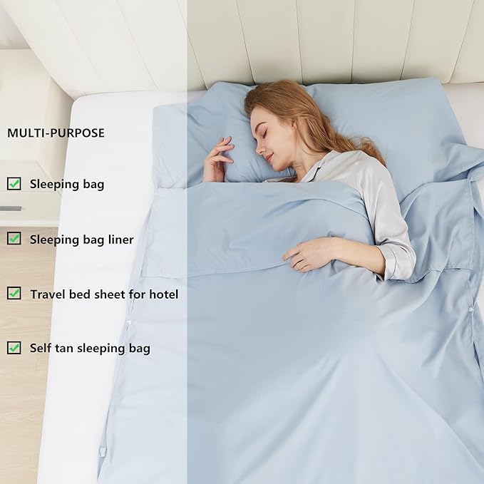 Sleeping Bag Liner Camping Adult Sleep Sack Lightweight Travel Sheet for Hotel Bed Compact Ultralight Essential Cleaning Supplies Kit Travel Bedding Set for Backpacking