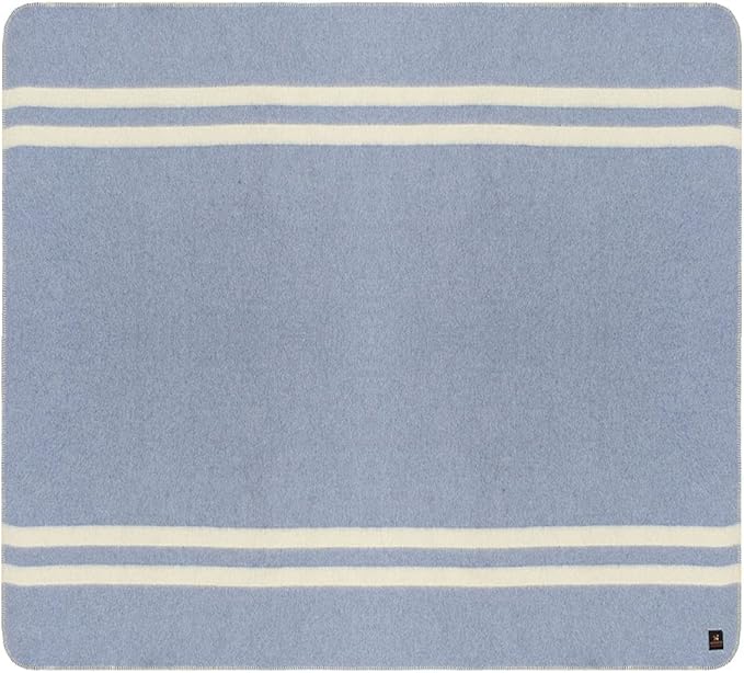 Thick Alpaca Wool Blanket Heavyweight Camping Outdoors Indoors Soft Peru King Size Stripes Design (Soft Blue - Ivory Stripes, King Size)