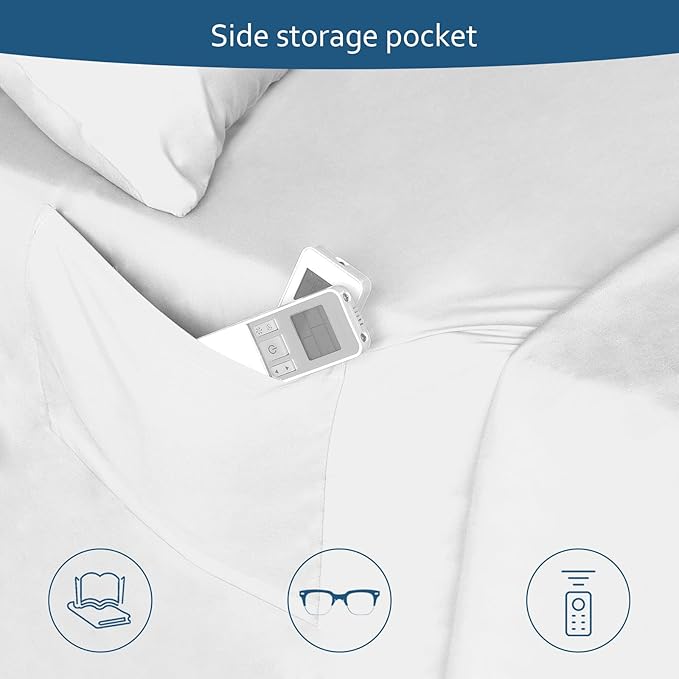 Queen Sheet Set Deep Pocket - 4 Piece Extra Soft Queen Bed Sheets - Side Storage Pocket Fitted Sheet & Pillowcase & Flat Sheet - Easily Fits 16in to 24in Pillow Top Air Bed Mattress - White