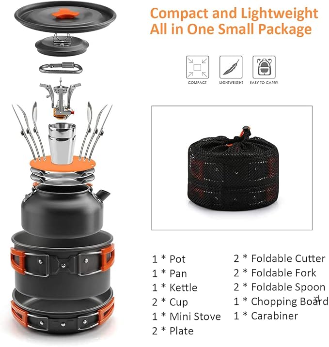Pots and Pans Set Lixada Outdoor Camping Cookware Mess Kit Camping Cooking Set Tableware with Stove Spoon Fork Cutter for Camping Hiking Backpacking Picnic