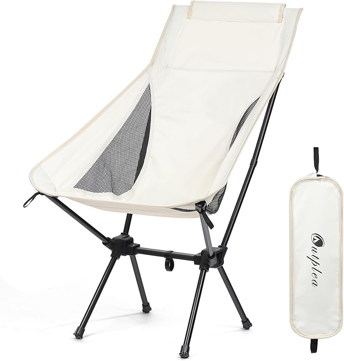 Foldable Lightweight High Back Camping Chair for Outdoor, Portable Travel Chair for Adults, White