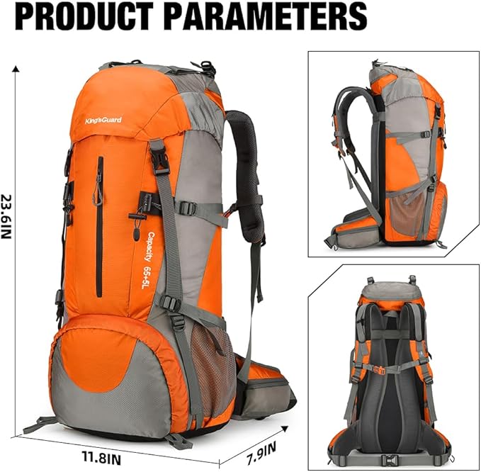 King'sGuard 70L Hiking Backpack with Rain Cover Lightweight Waterproof Travel Camping Backpack Large Backpacking Pack