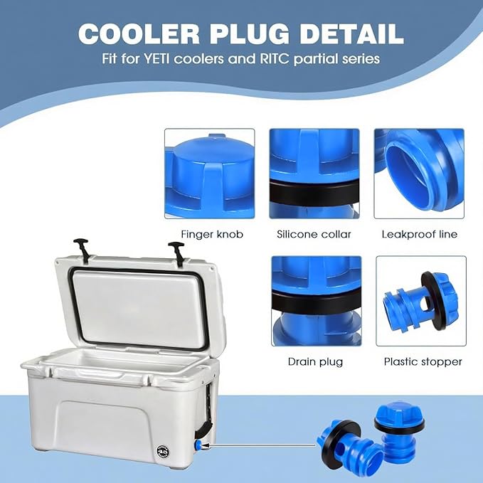 Cooler Drain Plug, 2 Pack Cooler Plug Replacement Parts Accessories Leak-Proof Drain Plugs Compatible with Yeti Roadie, Tundra, RTIC, Tank Coolers