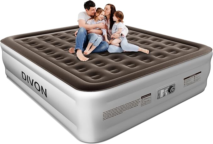 DIVON King Air Mattress with Built in Pump Raised, 3 Min Self Inflatable Mattress, 18’’ Blow up Mattress for Adults, 750 LBS Portable Air Bed for Guest, Camping, Travel & Floor, Brown