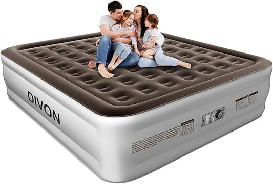 DIVON King Air Mattress with Built in Pump Raised, 3 Min Self Inflatable Mattress, 18’’ Blow up Mattress for Adults, 750 LBS Portable Air Bed for Guest, Camping, Travel & Floor, Brown