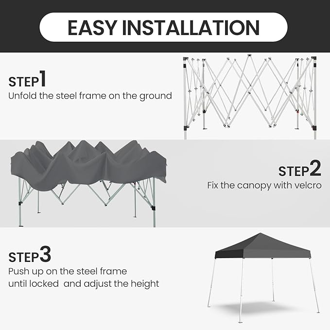 10x10 Pop Up Canopy, 300D Silver Coated Grey Fabric Outdoor Gazebo, Beach Tent Slant Legs with Storage Bag,Easy Up Sun Shade Shelter Tents with 8x8 Top Cover for Patio,Party