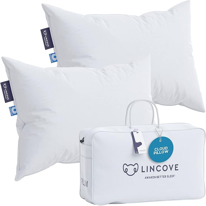 Lincove Cloud Natural Canadian Down Pillow, White Luxury Sleeping Pillow - 625 Fill Power, 500 Thread Count Cotton Shell, Made in Canada, Standard - Medium, 2 Pack