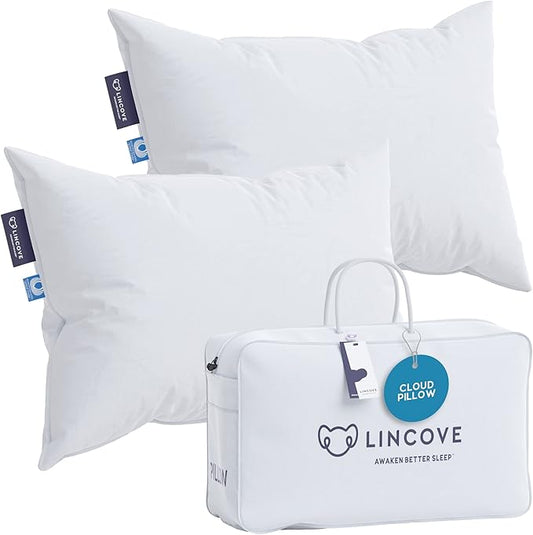 Lincove Cloud Natural Canadian Down Pillow, White Luxury Sleeping Pillow - 625 Fill Power, 500 Thread Count Cotton Shell, Made in Canada, Standard - Medium, 2 Pack