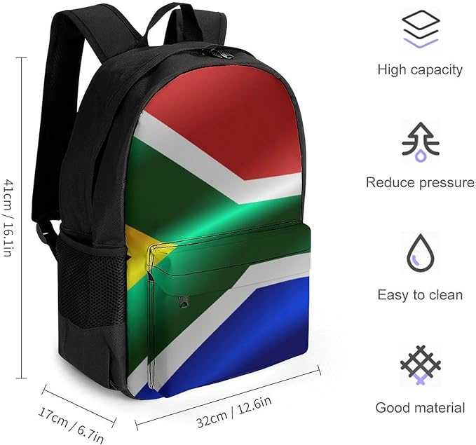 Men Women Lightweight Flag Of South Africa Casual Daypack Big Capacity Bookbag With Padded Straps for Gym Travel Walking Cycling
