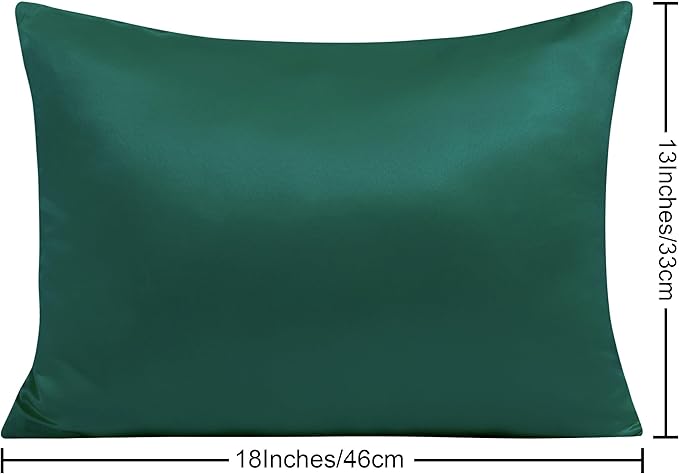 NTBAY Zippered Silk Satin Toddler Pillowcases - 2 Pack Hidden Zipper 13x18 Pillowcases - Luxury and Silky Baby Travel Pillow Covers, Dark Green