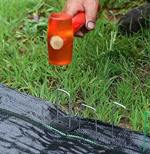 Finderomend 500 Pack Landscape Staples and 50 Pack Gaskets,11 Gauge 6" Galvanized Steel Garden Staples with Black Pads,Landscape Pins Turf Staples for Securing Weed Barrier Fabric Artificial Grass