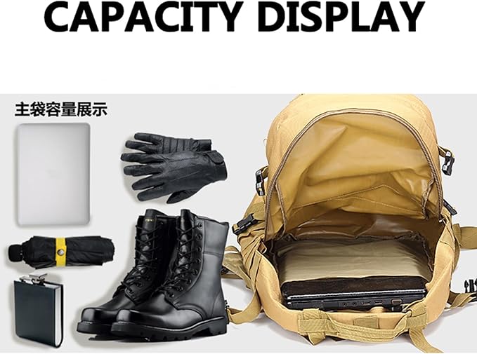 60L Tactical Backpack Military 3-Day Assault Pack, Waterproof Molle System Rucksack with Detachable Bag, Survival Bug Out Backpack for Men & Women(Brown)