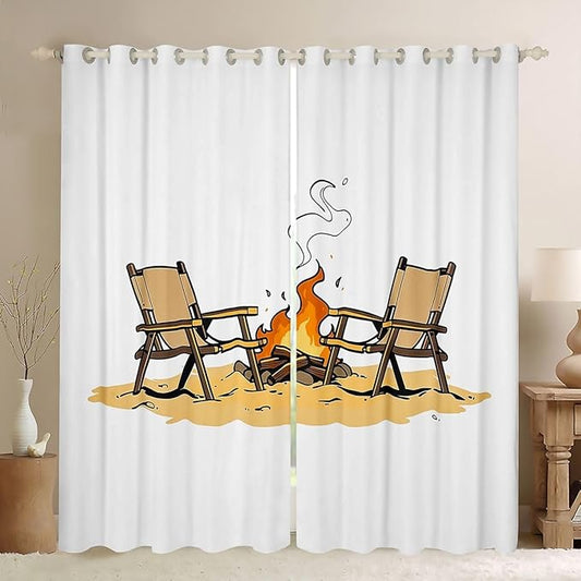 Erosebridal Cartoon Campfire Window Drapes Happy Camping Blackout Curtains 52" Wx63 L Adventure Outdoor Life Curtains for Bedroom Living Room,Camping Lovers Window Treatments 2 Panels