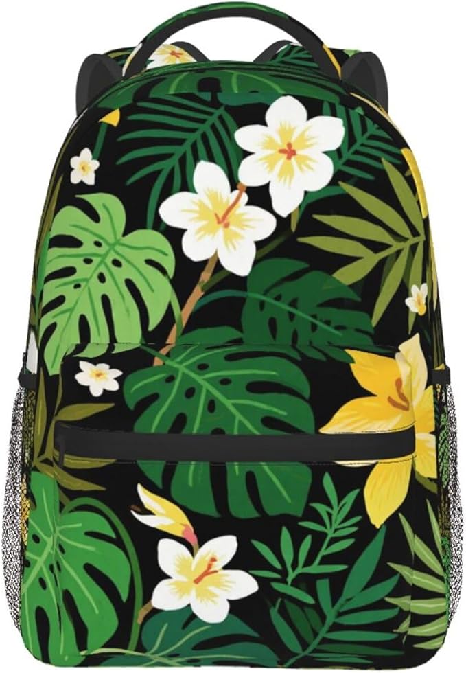 Men Women Lightweight Hawaii Tropical Flowers And Jungle Palms Art Casual Daypack Big Capacity Bookbag With Padded Straps for Gym Travel Walking Cycling