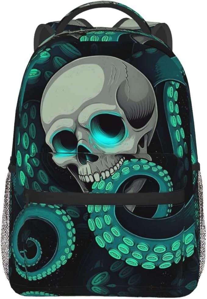 Lightweight Rucksacks for Climbing Outdoors Walking Cycling, Large Capacity Anti-Theft Multipurpose Carry On Bag, Skull Octopus Art Camping Outdoor Backpack