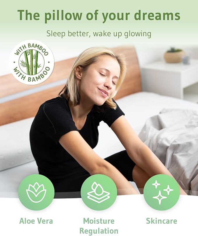 Third of Life Travel Pillow with Activated Charcoal Memory Foam | Cervical Neck Pain Relief Pillow for Back & Side Sleepers | Aloe Vera Extract Viscose Pillowcase