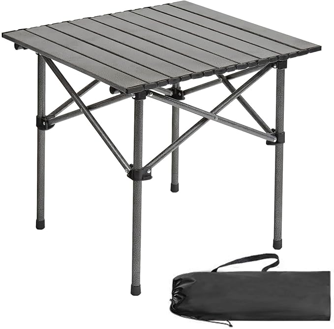 Portable Folding Camping Table for 2-4 Persons, Outdoor Lightweight Roll Up Camping Table with Carry Bag for Hiking, Picnics, BBQs, Beach Trips & Tailgating(20.8 inch Black)