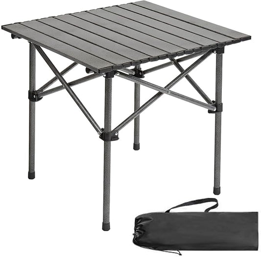 Portable Folding Camping Table for 2-4 Persons, Outdoor Lightweight Roll Up Camping Table with Carry Bag for Hiking, Picnics, BBQs, Beach Trips & Tailgating(20.8 inch Black)