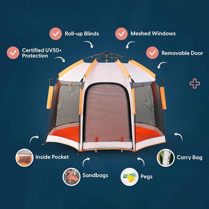 Pop up Sun Shade,Screen House,Instant Mosquito Bug Tent for Camping,Included Roll-up Wind Blinds,Easy Set Up Beach Tent Canopy with UPF 50+ Uv Protection for Kids, Family & Friends