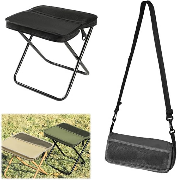 Foldable Portable Backpack Stool|Collapsible Stool for Camping,Hiking |Lightweight Ultralight Pocket Chair|Capacity 330LBS|Outdoor Footstool for Travel Walking Fishing Picnic BBQ (Black, Large)