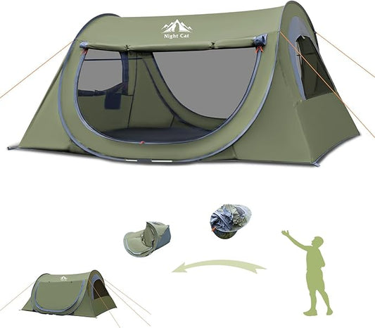 Night Cat Pop-up Camping Tent: 1 2 Person Tent Waterproof Instant Easy Setup Tunnel Tent