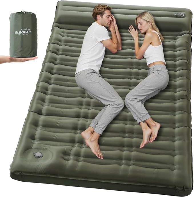 Elegear CumbreX™ Double Sleeping Pad for Camping, 5.5" Ultra-Thick Inflatable Camping Sleeping Pad 2 Person with Built-in Foot Pump, Portable Camping Sleeping Mat for Backpacking Hiking Tent, Full