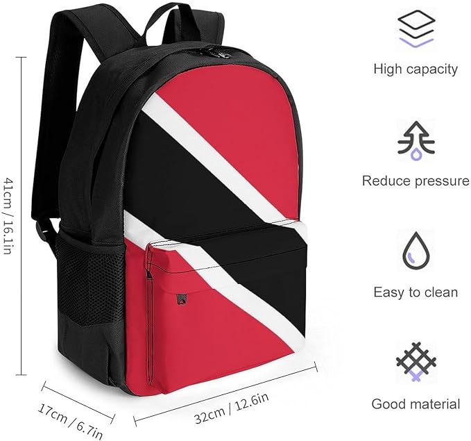 Daypack Bookbag Anti-Theft Multipurpose Large Capacity Bookbag, Trinidad And Tobago Flag Travel Hiking Camping Rucksack With Adjustable Shoulder Straps