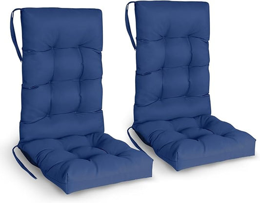 GREENVINES Rocking Chair Cushions Set of 2 | Polyester | Waterproof | Outdoor High Back Rocker Chairs Cushion | Seat with Ties | Non-Slip | Thickened Pad for Patio | 46.5" x 18.5" x 4.3" | Blue