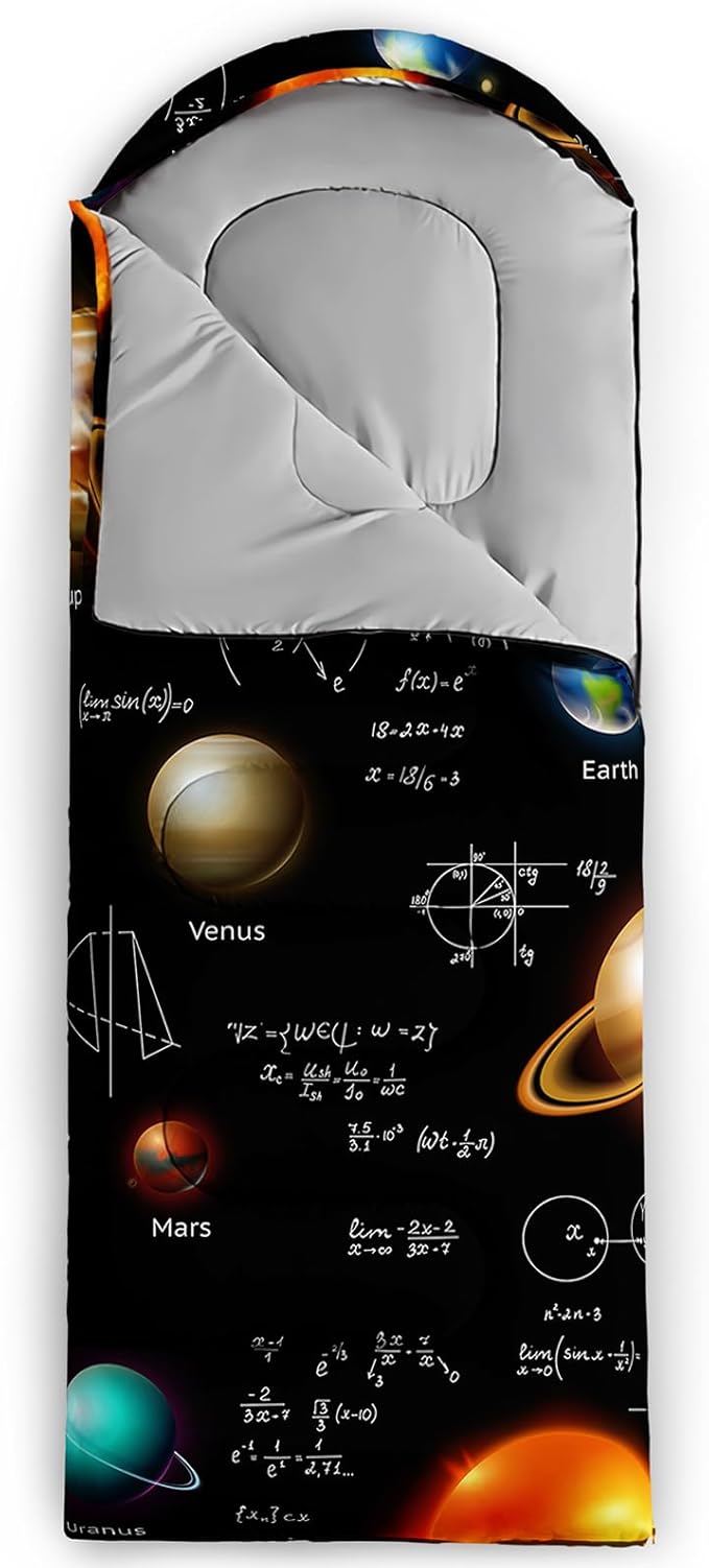 AILONEN Outer Space Astronaut Camping Sleeping Bags,Lightweight & Waterproof,3 Season Warm & Cool Weather,Cartoon Sleeping Bags for Kids,Boys Girls Travelling,Outdoors