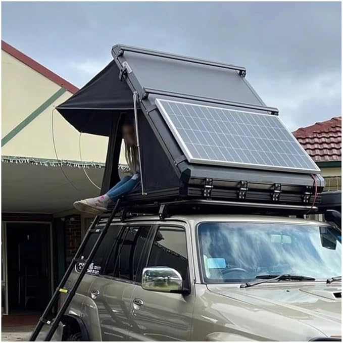 Triangle Hard Shell Rooftop Tent Outdoor Car Camping Tent Aluminum Hardshell Roof Top Tents with Solar Panel