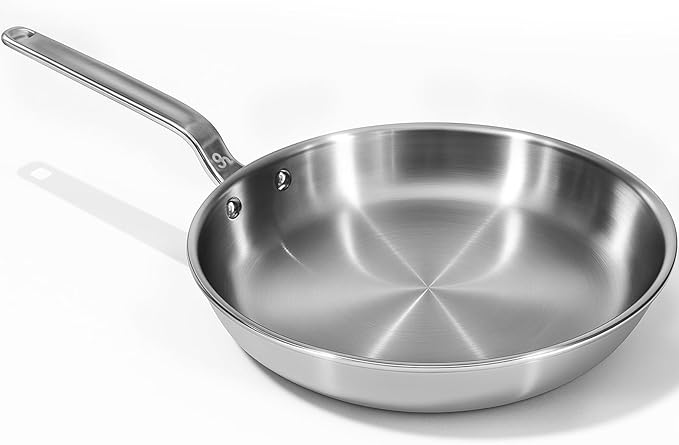 10 Inch Stainless Steel Frying Pan - 5 Ply Stainless Clad Skillet with Aluminum Core, Durable and Even Heating, Professional Cookware for Induction, All Stoves, Oven and Dishwasher Safe