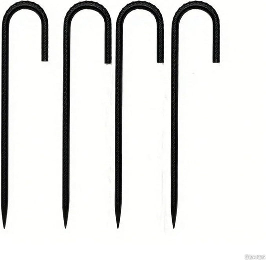 RM1009 12 inch J Shaped 10-Pack Fence Stakes Heavy Duty Rebar Ground Stakes Anchor Tent Metal Stakes for Outdoor Canopy Decorations Inflatables (J-Shape-Black, J-12 * 1/4"-4PACK)