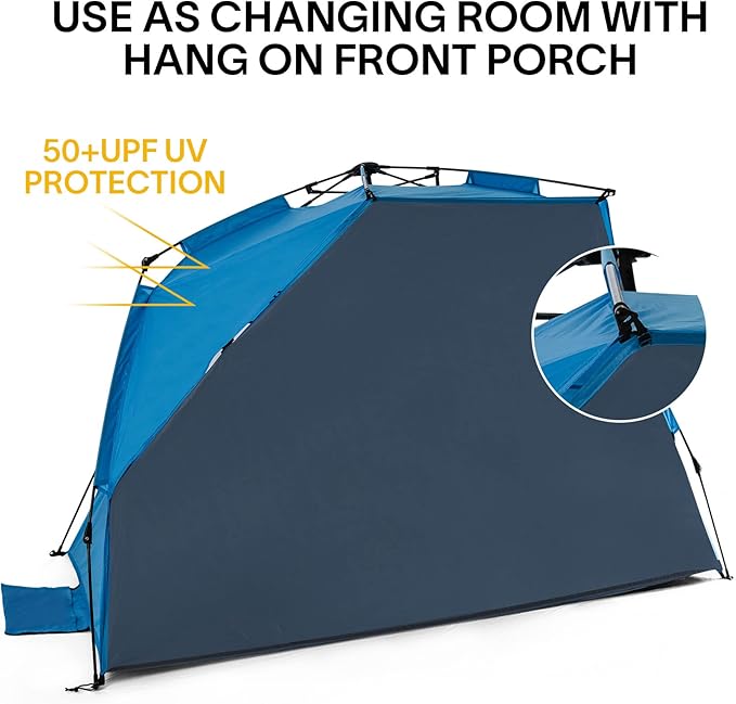 LEEDOR® Beach Tent Sun Shelter Instant Beach Umbrella with UPF 50+ UV Portable Windproof Pop Up Shade for 3 to 4 Person for Family Patent Pending